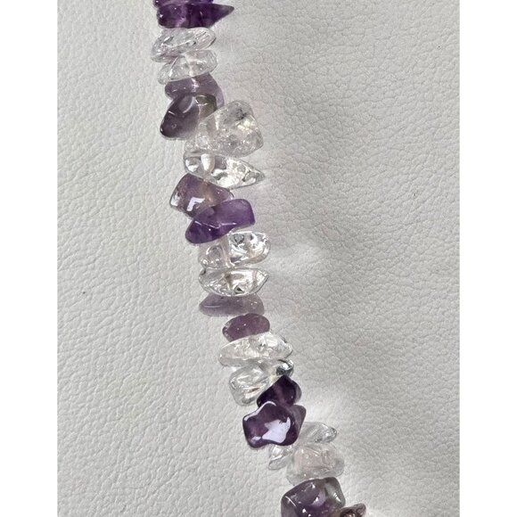 Amethyst & Clear Quartz Chip Bead Necklace Double Strand 24" HS188 - Picture 6 of 8